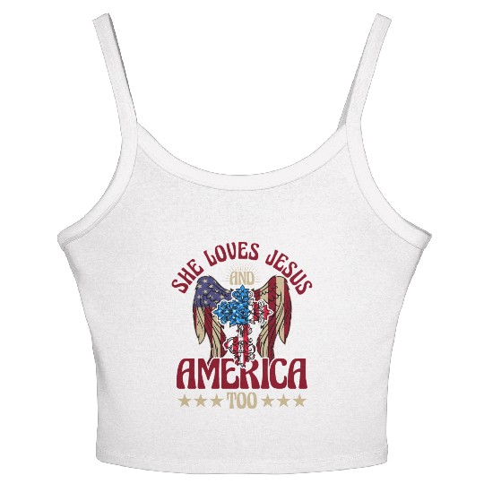 She loves jesus and America too Women's Spaghetti Strap Tank Top