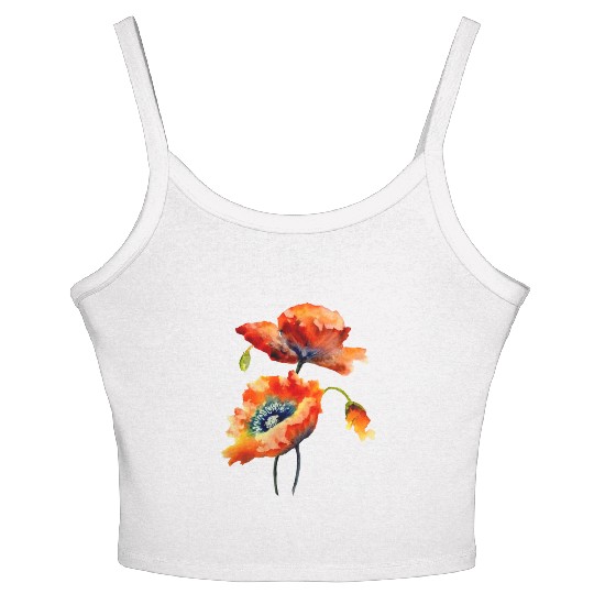 RED POPPIES Women's Spaghetti Strap Tank Top, WATERCOLOR RED POPPIES TOP