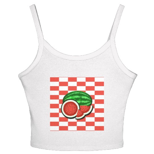 Watermelon on Watermelon Pink Background Women's Spaghetti Strap Tank Top