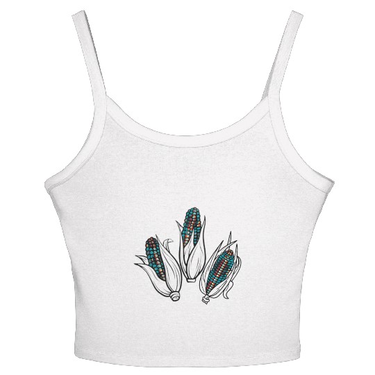 Native American Turquoise Corn Tribal Pattern Women's Spaghetti Strap Tank Top