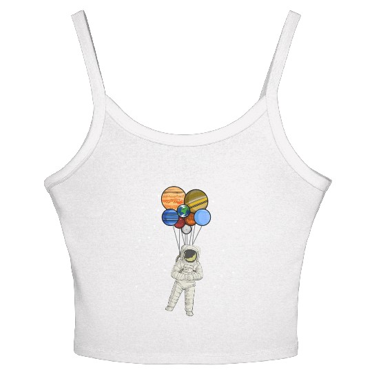 Astronaut Holding Planet Balloons of Solar System Women's Spaghetti Strap Tank Top