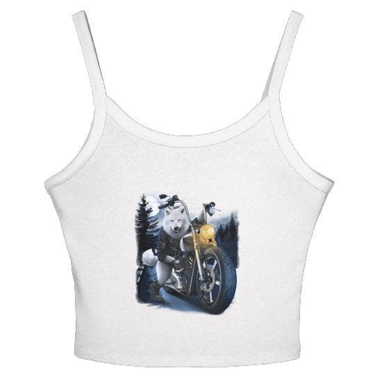 Wolf Riding Chopper Motorcycle In Full Moon Women's Spaghetti Strap Tank Top