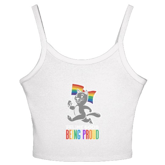 Feline Good Being Proud Rainbow Flag Cat Pride Women's Spaghetti Strap Tank Top