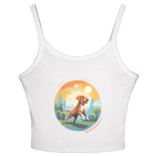 Joyful Dog in Summer Park Women's Spaghetti Strap Tank Top