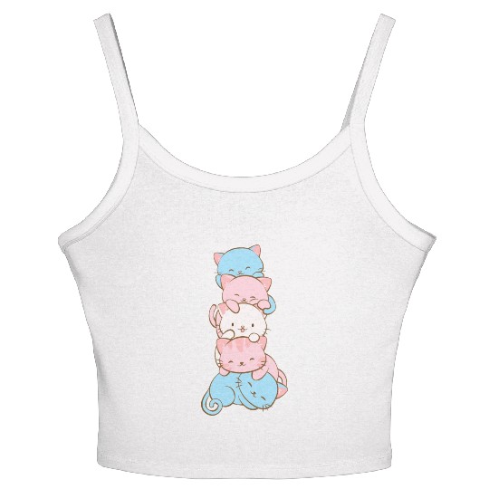 Transgender Pride Flag Cute Kawaii Cats Subtle Women's Spaghetti Strap Tank Top