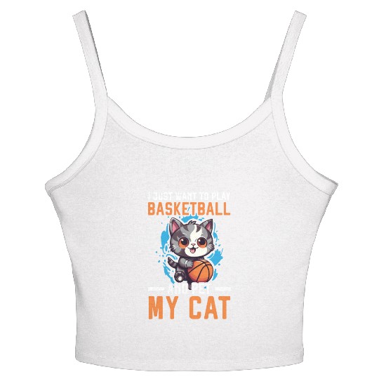 Basketball Cat Basketball Player I Love Basketball Women's Spaghetti Strap Tank Top