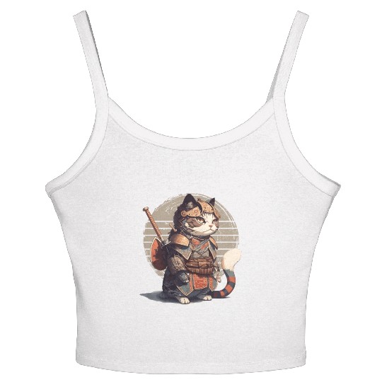 Samurai Cat Warrior Japanese Ninja Cat Kawaii Women's Spaghetti Strap Tank Top