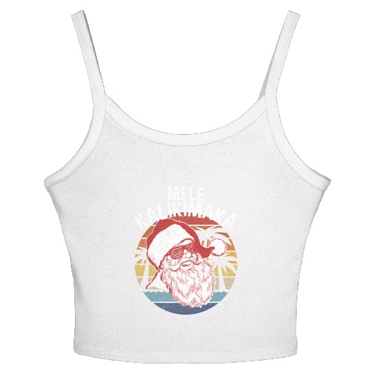 Mele Kalikimaka Hipster Santa Palm Trees Women's Spaghetti Strap Tank Top
