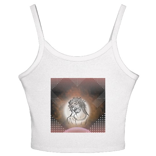 Sacred Jesus with Crown of Thorns Illustration Women's Spaghetti Strap Tank Top