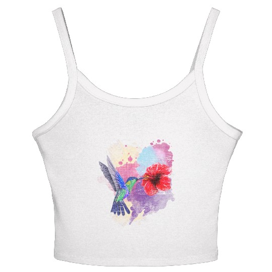 Pretty Bird Animal Hibiscus Flower Hummingbird Women's Spaghetti Strap Tank Top
