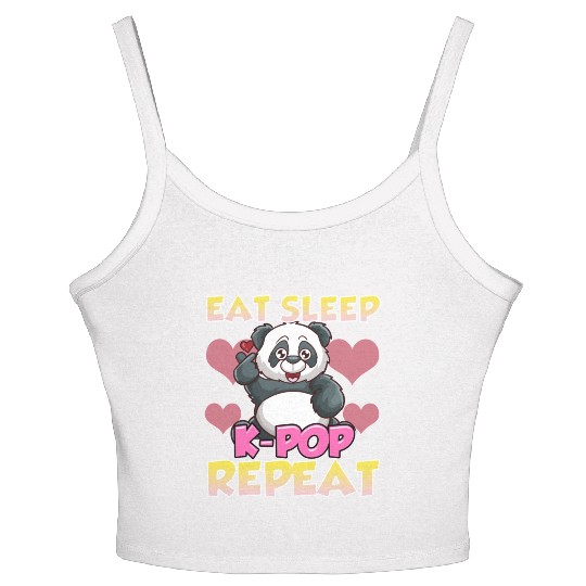 Cute Eat Sleep K Pop Repeat Kawaii Panda Kpop Women's Spaghetti Strap Tank Top