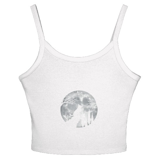 German Shepherd Dog Full Moon At Night German Shep Women's Spaghetti Strap Tank Top