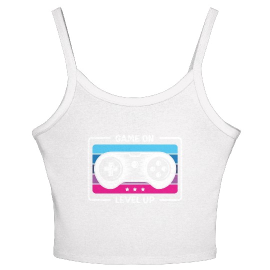 Game on level up illustration in black Women's Spaghetti Strap Tank Top