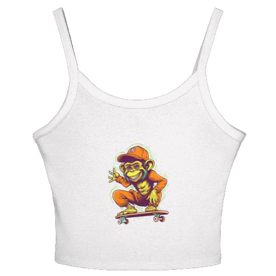 Monkey on Skateboard Skater Skateboarding for Women's Spaghetti Strap Tank Top