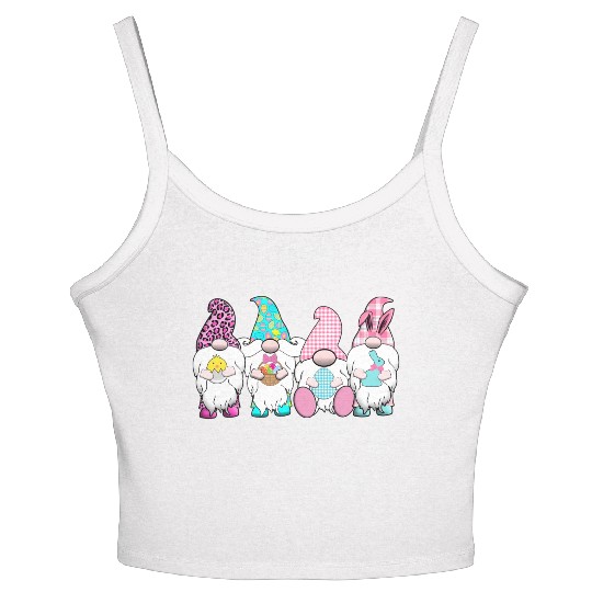 4 Easter Gnomes Pastel Spring Bunny Ears Gingham R Women's Spaghetti Strap Tank Top