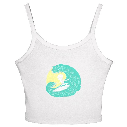 Skeleton surfing on Wave Women's Spaghetti Strap Tank Top