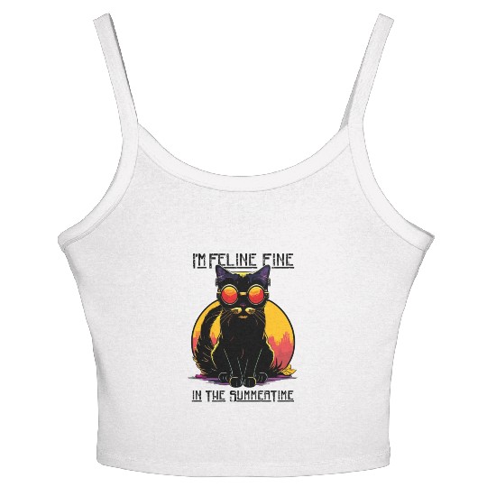 FELINE Fine | Cat Lover Summer Animal Beach Party Women's Spaghetti Strap Tank Top