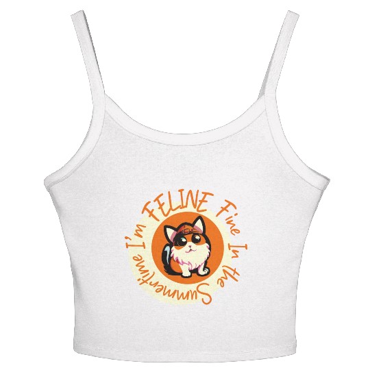 I'm FELINE Fine | Cat Lover Summer Animal Party Women's Spaghetti Strap Tank Top