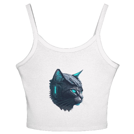 Digital cyberpunk Cat artwork Women's Spaghetti Strap Tank Top