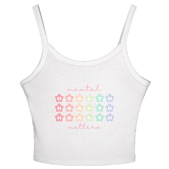 Mental Health Matters Retro Flowers Pastel Rainbow Women's Spaghetti Strap Tank Top