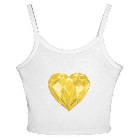 Glossy yellow diamond heart Women's Spaghetti Strap Tank Top