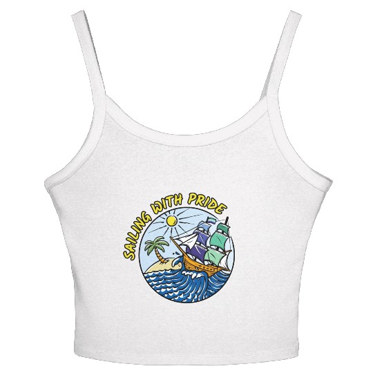 LGBTQ Sailing Ship with Gay Flag, Family Vacation Women's Spaghetti Strap Tank Top