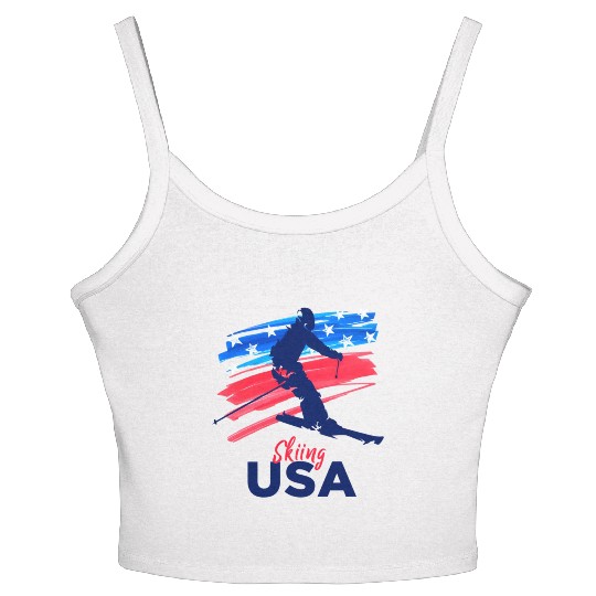 Skiing Usa Support The Team Usa Flag Ski Winter Women's Spaghetti Strap Tank Top