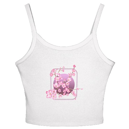 Cherry Blossom Women's Spaghetti Strap Tank Top, Pink Sakura Kawaii