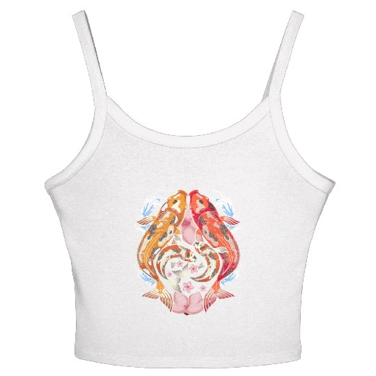 Japan cherry blossom gift sakura koi carp Women's Spaghetti Strap Tank Top