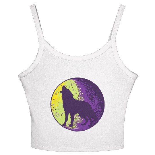 Howling wolf in the moon cool Women's Spaghetti Strap Tank Top
