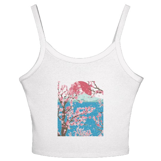Japan cherry blossom gift sunset sakura Women's Spaghetti Strap Tank Top