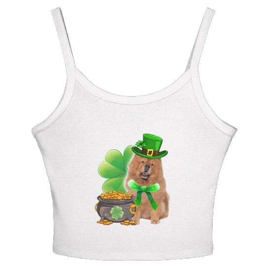 Chow Chow Dog Shamrock Irish Saint St Patrick Day Women's Spaghetti Strap Tank Top