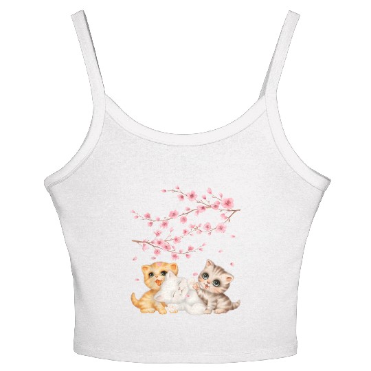 Kitten Lover Japanese Cherry Blossom Cat Art Women's Spaghetti Strap Tank Top