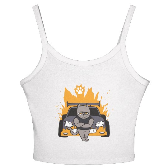 Muscle Cat On Car Women's Spaghetti Strap Tank Top