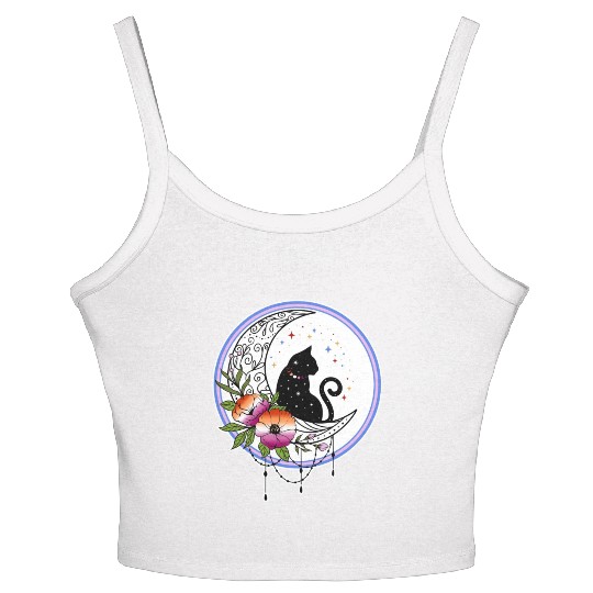 Galaxy Cat and Flowers in Lesbian Flag Colors Women's Spaghetti Strap Tank Top