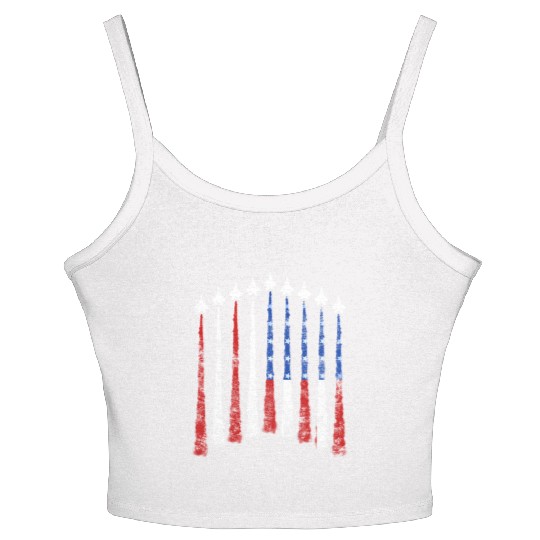 Fighter Air Plane Us Veterans Sky American Flag Women's Spaghetti Strap Tank Top