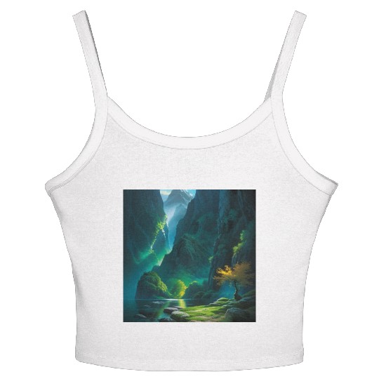 River Oasis at the bottom of Green Tropics Women's Spaghetti Strap Tank Top