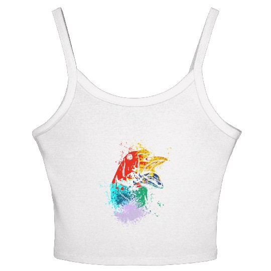 Colorful Splash Art Farm animals goose head Women's Spaghetti Strap Tank Top
