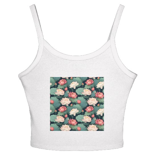 Serenity Blooms: Timeless Lotus Pattern Women's Spaghetti Strap Tank Top