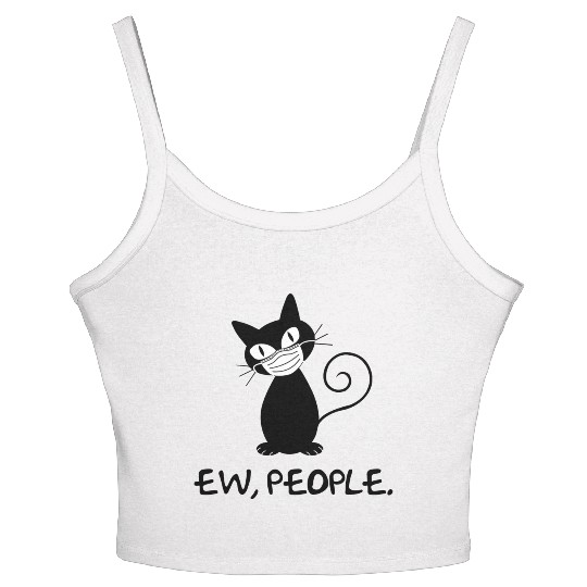 Funny Ew People Black Cat Face Mask Women's Spaghetti Strap Tank Top