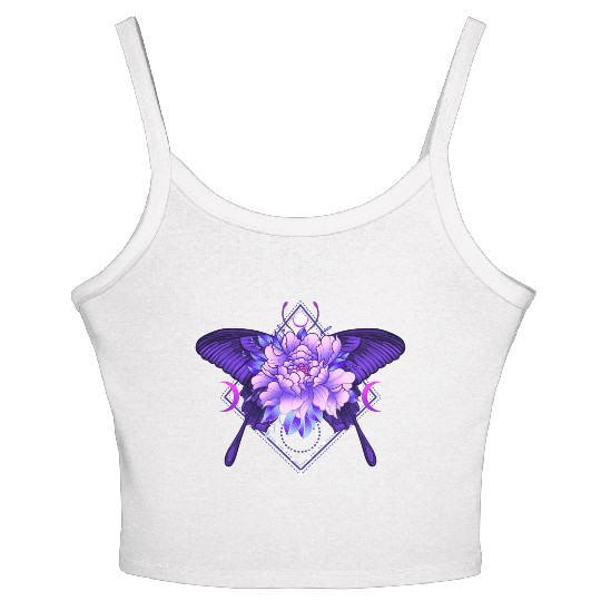 Peony Butterfly geometric tattoo Women's Spaghetti Strap Tank Top
