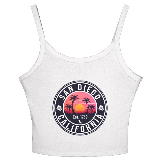 San Diego California Beach Retro Sunset Souvenirs Women's Spaghetti Strap Tank Top