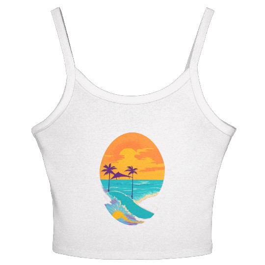Golden Horizon: Serene Sunset & Surfing Paradise Women's Spaghetti Strap Tank Top