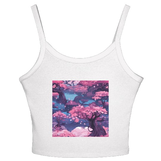 Anime Euphoria: Fantasy Cherry Blossom Dreamscape Women's Spaghetti Strap Tank Top