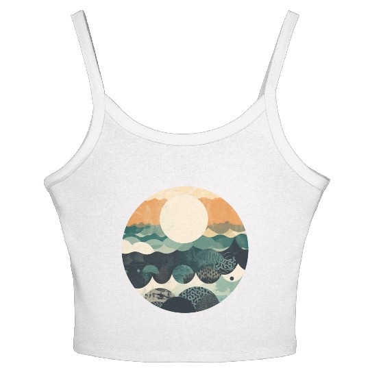 Hokusai Japanese Art Inspired Patterned Ocean Women's Spaghetti Strap Tank Top