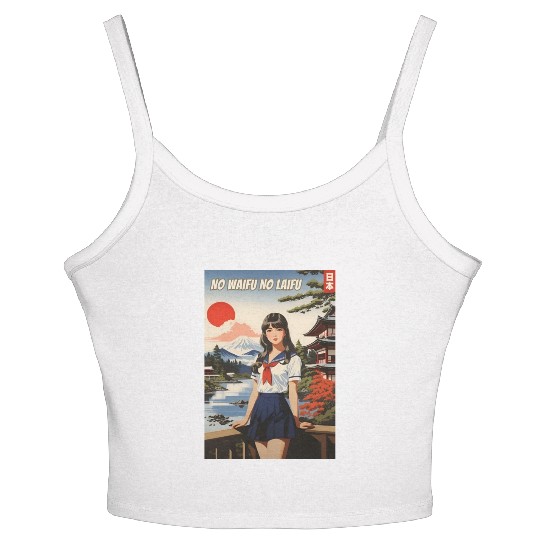 Funny Retro Art Style Anime Girl Japan Waifu Humor Women's Spaghetti Strap Tank Top
