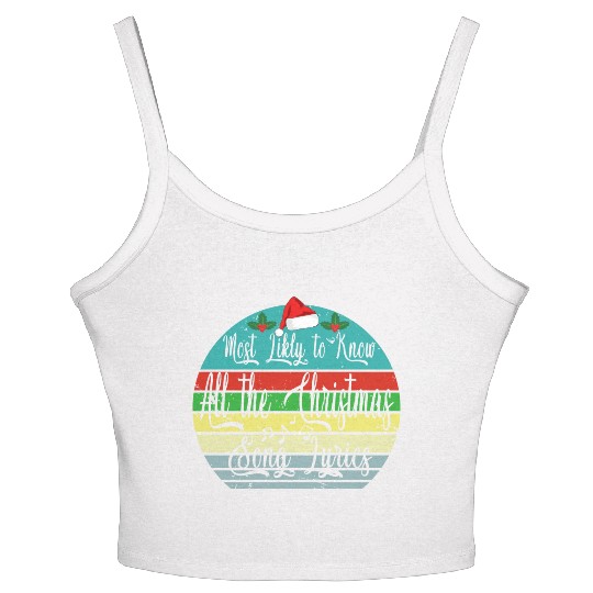 Most Likely To Christmas Know All Xmas Song Lyrics Women's Spaghetti Strap Tank Top