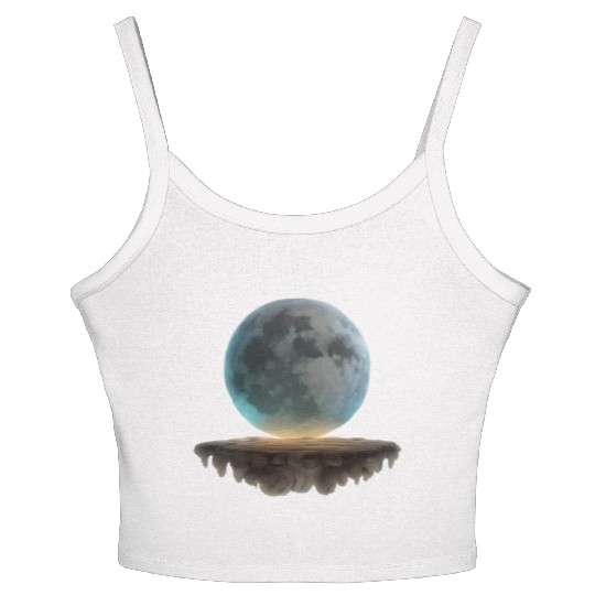 3 Dimensional (3D) Full Moon and Floating Island Women's Spaghetti Strap Tank Top