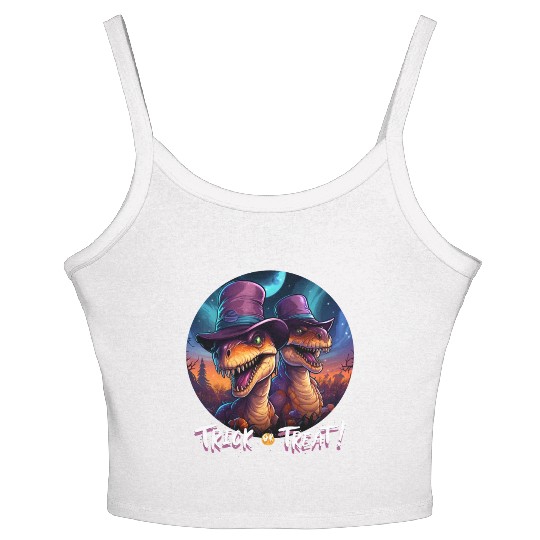 Halloween Dinosaur Velociraptor Trick or Treat Women's Spaghetti Strap Tank Top