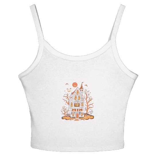 Haunted House Halloween Women's Spaghetti Strap Tank Top, Spooky Mansion